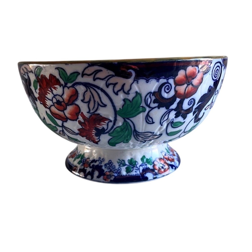 Antique 1800's Amherst Japan Ironstone Pedestal  Bowl In Imari Inspired Pattern.